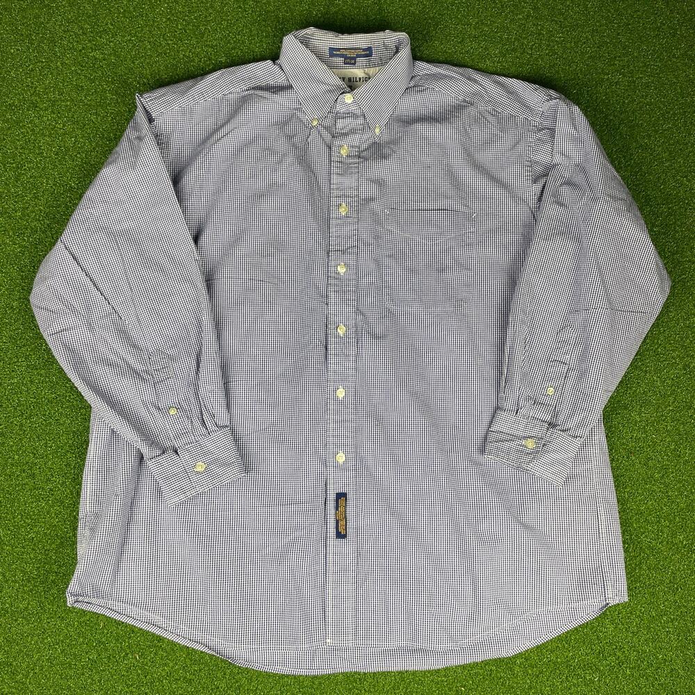 Vintage 90s Tommy Hilfiger Blue Gingham Tailored Long Sleeve Dress Shirt 17.5/35